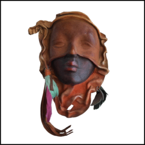 ADSPL-Store Souvenir of Venice, Lady with Feathers in shades of Brown, Italian Leather Hand Crafted home decoration Wall Hanging Mask - Size - 8.25x6 inches approx