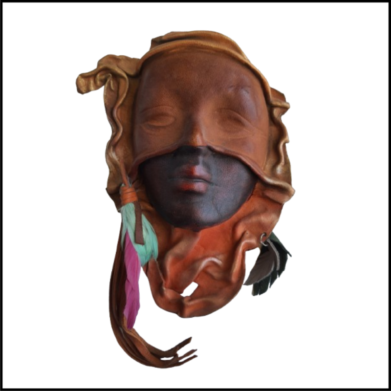 ADSPL-Store Souvenir of Venice, Lady with Feathers in shades of Brown, Italian Leather Hand Crafted home decoration Wall Hanging Mask - Size - 8.25x6 inches approx