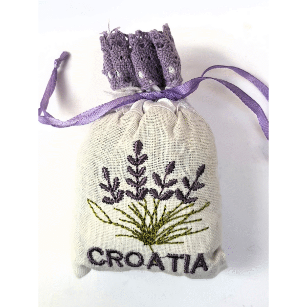 ADSPL-Store Souvenir Fridge Magnet of Croatia, Hand Embroidered Lavender and Croatia Written on Pouch with lace. Fabric Handmade Magnet Size 3x2.25 inches Approx