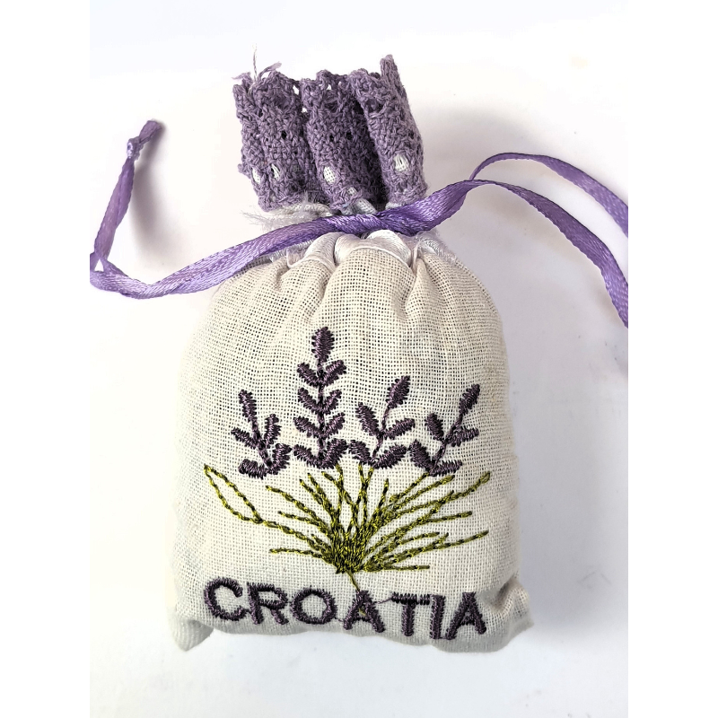 ADSPL-Store Souvenir Fridge Magnet of Croatia, Hand Embroidered Lavender and Croatia Written on Pouch with lace. Fabric Handmade Magnet Size 3x2.25 inches Approx