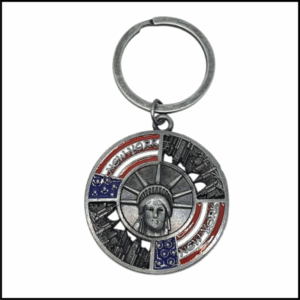 ADSPL-Store Souvenir Metal Keychain of New York, United States of America, USA, Statue of Liberty in silver finish, Black on back side, Size 2 inches circle approx