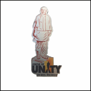 DSPL-Store, Souvenir Fridge Magnet of SOU or Statue of Unity, Sardar Vallabh Bhai Patel, Gujarat, India, Silver and Black and Red Finish, Metal and Wood Magnet Size 4x1.75 inches Approx