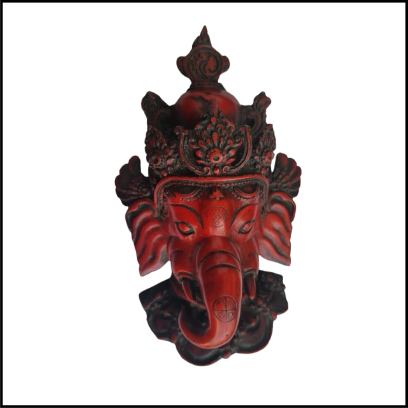ADSPL-Store Souvenir Mask of Nepal, Ganesha, home decoration in shades Red, Fiber Mask wall hanging, 6x3.75 inches approx