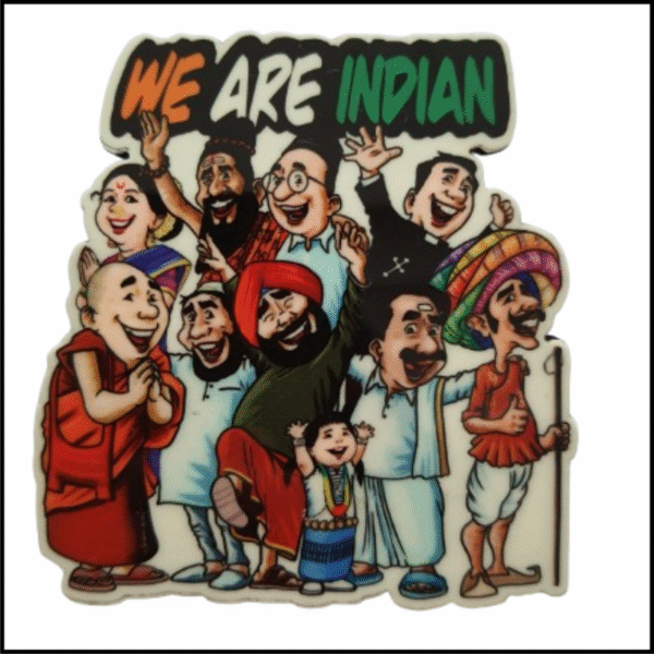 ADSPL-StoreSouvenir Fridge Magnet of India - We are Indian - Gift Friends Family International Guests, Cut Out Magnet Showing Communal Harmony and Diversity of India, 3.5x3 inches Approx.(Licensed)