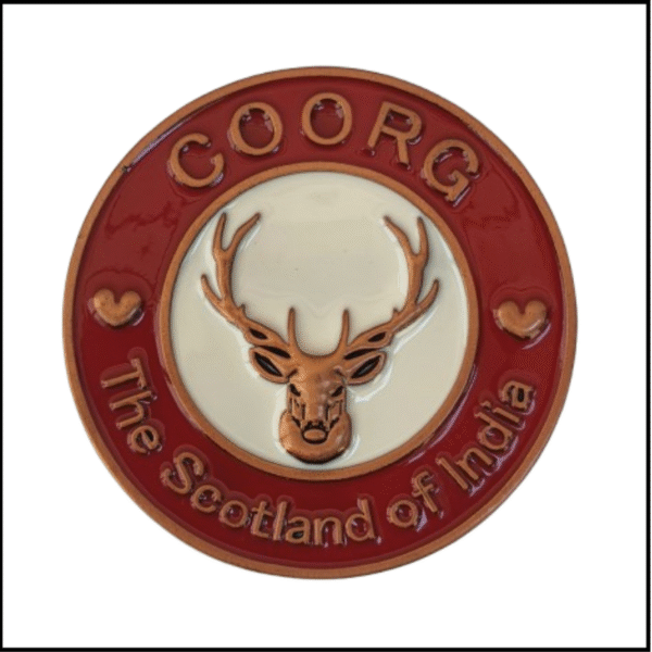ADSPL-Store Souvenir Fridge Magnet of Coorg, Scotland of India, Karnataka, South India, Round Red and Copper Finish in Metal Circle of Size 2.5 inches Approx