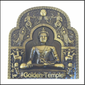 ADSPL-Store Indian Souvenir Fridge Magnet of The Buddha Golden Temple in Kushalnagar, Karnataka, South India, Antique Gold Finish, Metal Size 3x2.75 inches Approx