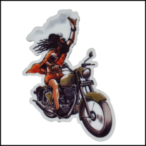 ADSPL-Store India Fridge Magnet of a Indian Sadhu Riding a Bike with Karma Rider Name Plate, Cheeky, Funky One of a Kind Gift 3.5"x2.5" inches Approx (Licensed Artwork)