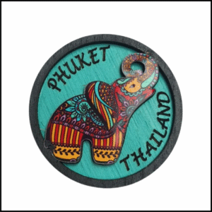 ADSPL-Store Souvenir Fridge Magnet of Phuket, Thailand, Colorful Elephant on Blue Background, Collectors Memorabilia and Gift for Friends and Family, Wood Size 2.25 Circle inches Approx (Copy) (Copy) (Copy)