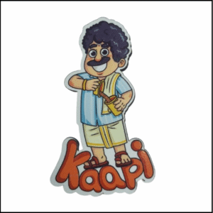ADSPL-Store Indian Fridge Magnet Souvenir of South India, Quirky Man in Traditional Attire, with Kaapi - Gift for Filter Coffee Lovers, Decorative Collectibles from India, 3x2 inches (Licensed Art)